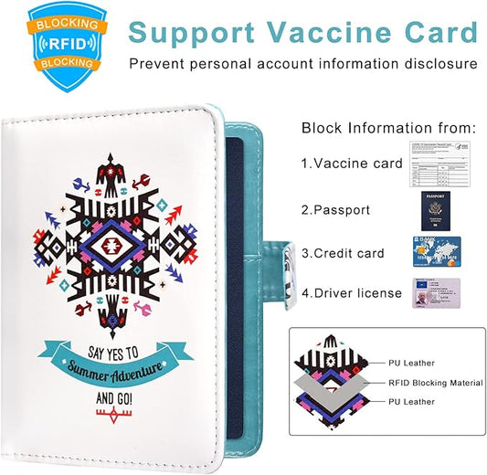 Caweet Passport and Vaccine Card Holder Leather Vaccination Card Wallet with Magnetic Closure, Tribal Totem