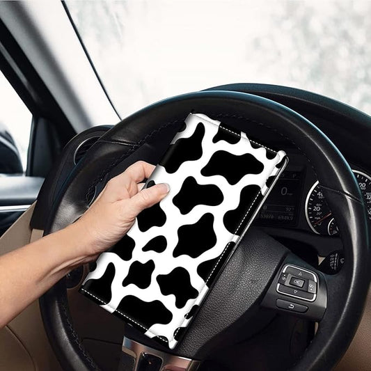 Car Registration and Insurance Holder, Leather Car Glove Box Organizer, Cool Car Accessories for ID, Driver's License Cards & Essential Document, business cards, Men&Women,Cute Cow