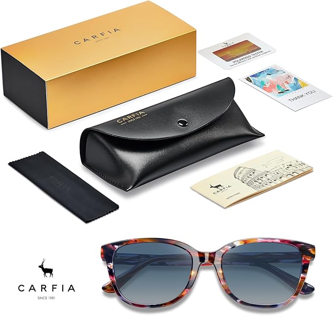 CARFIA Designer Acetate Womens Polarized Sunglasses Fit Most Face Shapes Trendy Shades UV Protection Hypoallergenic Handmade