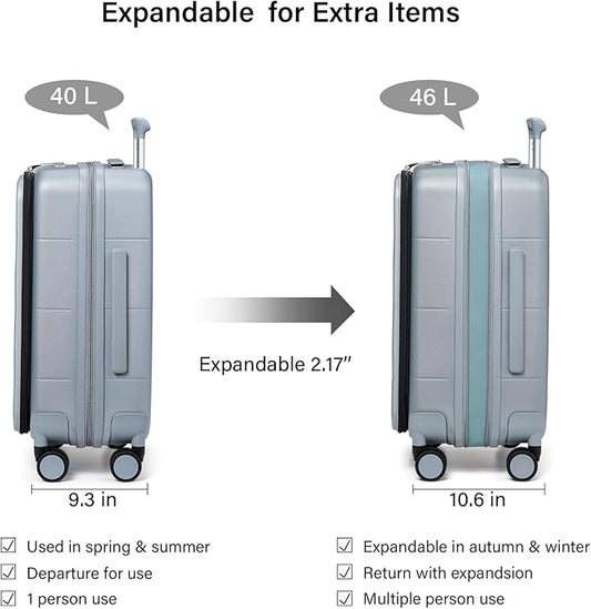 Hanke Hardside Expandable Carry On Luggage, 20 Inch Top Opening Trunk Luggages with Spinner Wheels, All-PC Hard Shell Carry-On Suitcase, Lightweight & TSA Airline Approved (Grey, 46L)