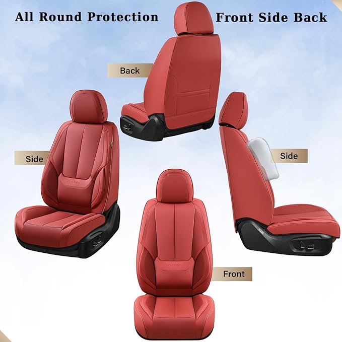 Coverado Car Seat Covers Full Set, Car Seat Protector Waterproof, Nappa Leather Car Seat Cushion, Red Seat Covers for Cars, Front Seats and Back Universal Fit for Most Cars