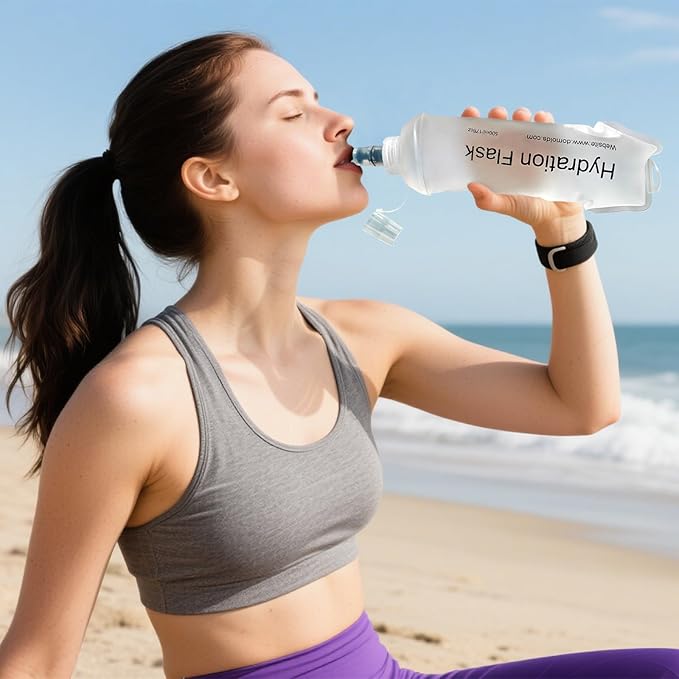 GYGYL Soft Flask, TPU Collapsible Soft Water Bottle for Hydration Pack, Running Vest, Leak-Proof Folding Water Bottle for Hiking Cycling Climbing Jogging-500ml White, 2pcs