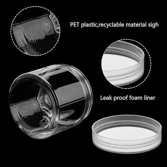 SATINIOR 12 Pack 2 oz Plastic Container Jars with Lids Round Clear Travel Cosmetic Container Slime Jars for Toiletries, Lotion, Cream, Ointments, Makeup, Rhinestone, Samples, Kitchen Storage(Clear)