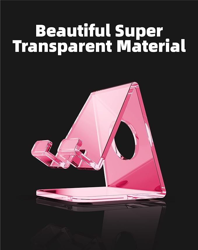 TOPGO 2 Pack Acrylic Phone Stand, Pink Phone Holder for Office Desk, Vanity, Kitchen Counter, Bedside Table, Compatible with iPhone 17 16 15 14 13 12 Pro Max Plus/Smartphones/iPad/Switch/Kindle - Pink