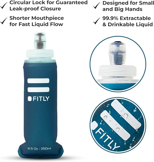 FITLY Soft Flask - Shrink As You Drink Soft Water Bottle for Hydration Pack - Folding Water Bottle Ideal for Running, Hiking, Cycling, Climbing & Rigorous Activity