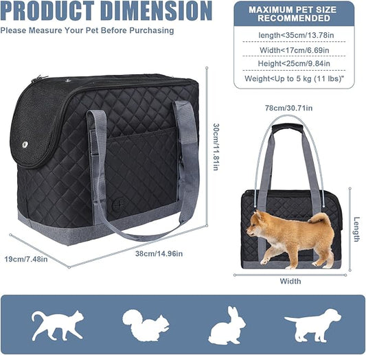 Dog Purse Carrier for Small Dogs, Soft Sided Pet Carrier with Pockets, Foldable Dog Carrier Purse for Puppy, Rabbit, Cat, Washable Breathable Pet Carrier, Dog Carrier Bag for Outdoor Shopping Travel