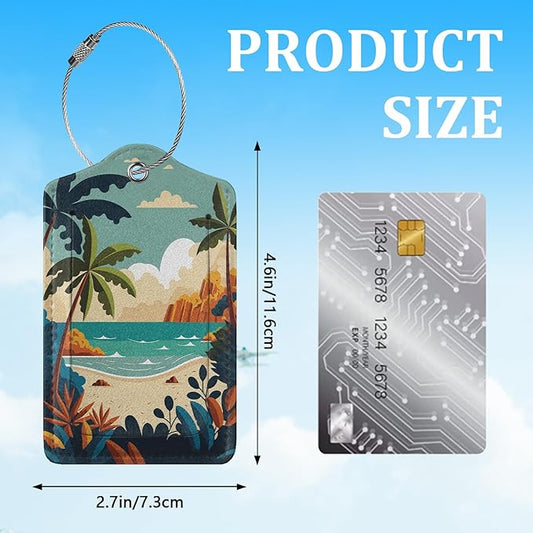 2 Pack Luggage Tag for Suitcase,Summer Beach Palm Tree Luggage Tag with PU Leather Privacy Cover ID Label & Stainless Steel Loop for Women Men Travel Bag Suitcase