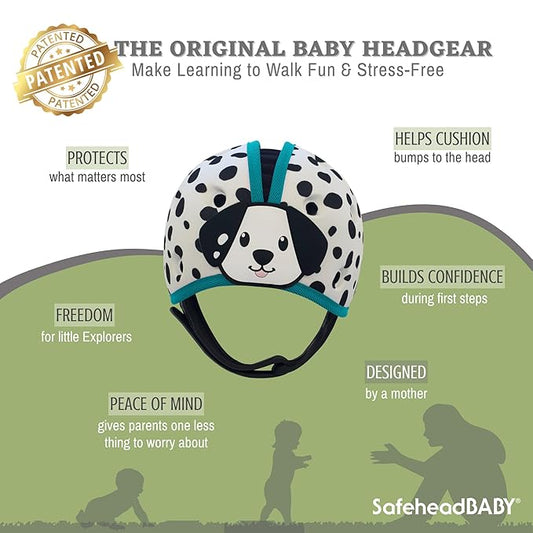 SafeheadBABY Award-Winning Soft Infant Head Protector for Crawling and Walking Expandable Lightweight Baby Safety Helmet 7–24 Months (Head Circ. 40–52 cm) – Dalmation Blue