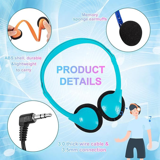 Wired Kids Headphones Bulk 10 Pack for Classroom School Class Set Headsets for Students Teens Toddler Children and Adults, Wholesale 3.5mm Plug Wired Earphones-Upgrade (Mixed Colors, 10 PACK)