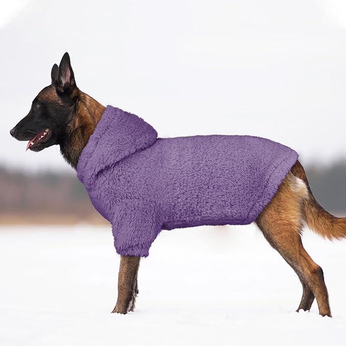 Fuzzy Dog Sweaters for Large Dogs Pet Hoodie Clothes Warm Soft Coats Hooded Sweatshirt Dog Sweaters for Extra Large Dogs(Purple-XXL)