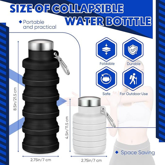 Baderke 2 Pcs Collapsible Water Bottles 17oz Silicone Travel Foldable Portable Water Bottle with Buckle Silicone Lightweight Reusable Leakproof for Camping Hiking Cycling Sport(Black, Gray White)