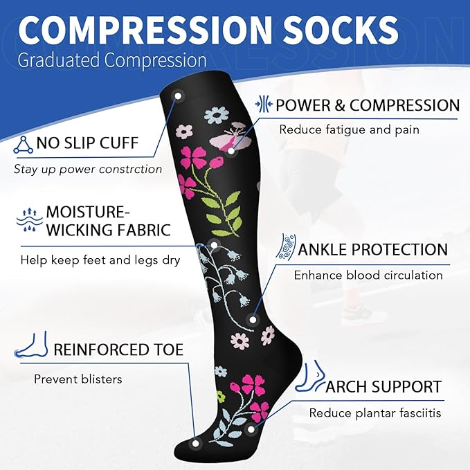 Graduated Copper Compression Socks for Men & Women Circulation 8 Pairs 15-20mmHg - Best for Running Athletic Cycling