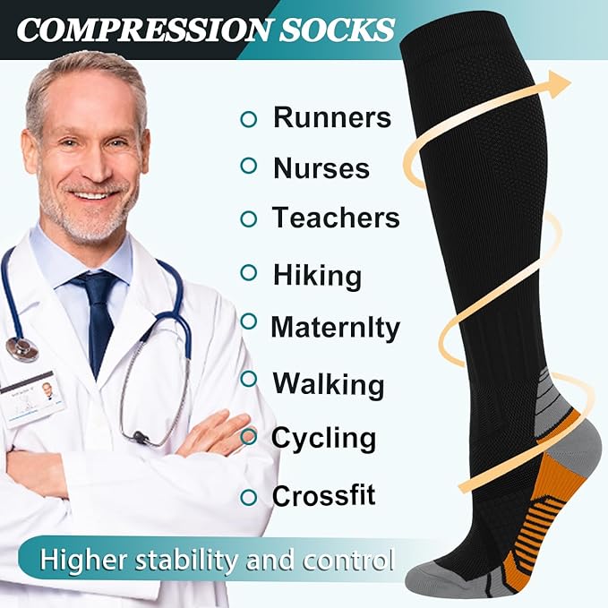 ACTINPUT 8 Pairs Compression Socks for Women & Men,Support Compression Stockings for Medical Running Athletic