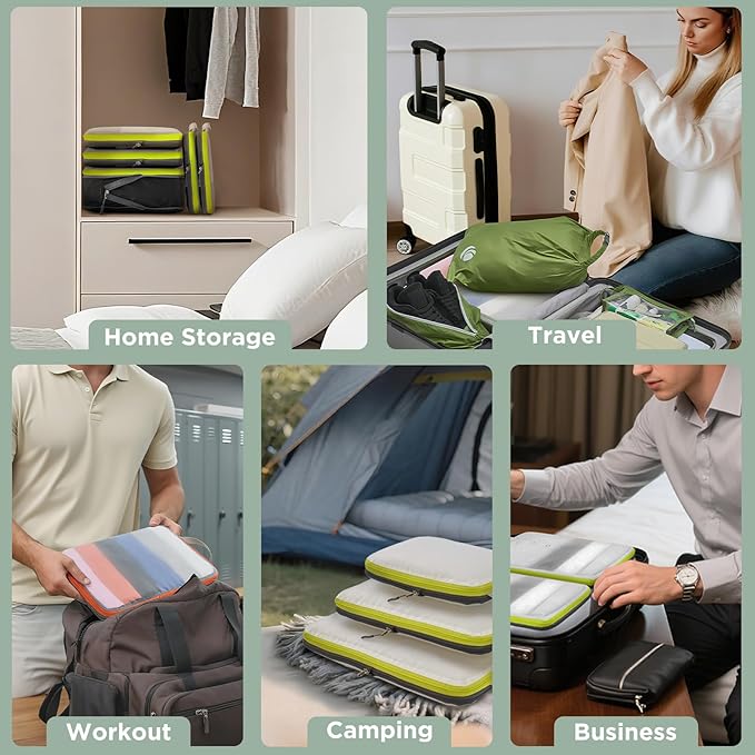 Cipway Compression Packing Cubes Mesh, Lightweight Luggage Organizer Bags with Laundry Bag,Toiletries Bag and Shoe Bag, Travel Essentials for Carry on Suitcase(8 Pcs,Sage Green)