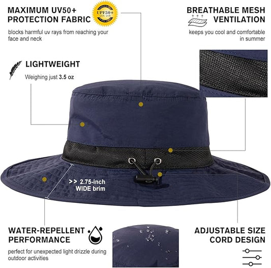 Oversized XL XXL Waterproof Sun Hat for Big Heads Mesh Bucket Hat Wide Brim Adjustable Packable Hiking Beach Fishing