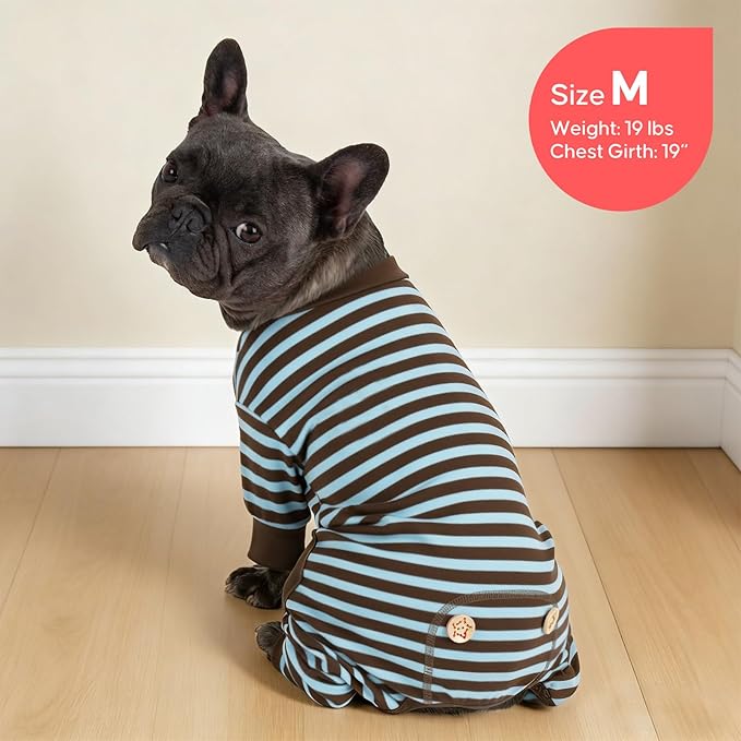 KYEESE Dog Pajamas, Warm Dogs PJS with 4 Legs, Comfy Pet Onesie Pets Sleepwear, Soft Pets Jumpsuit, Stretchy Fleece Pet Clothes Dog Pajamas for Small Dogs, Blue Striped, XL