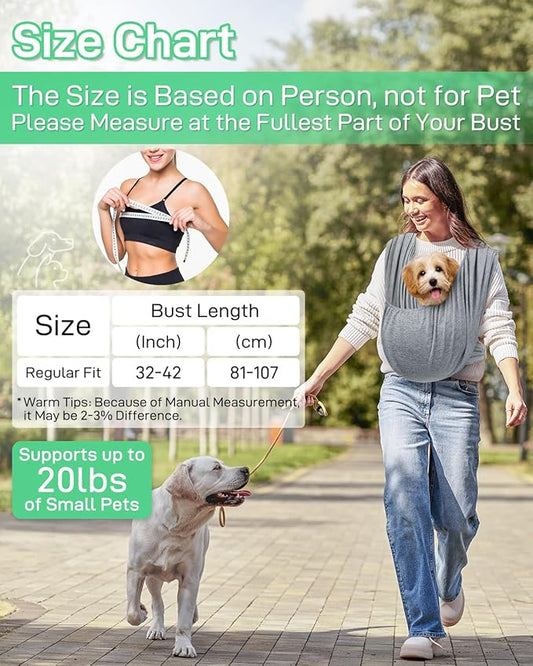 Dog Sling Swaddle Carrier Small Dog Cat Front Facing Carrier for Chest, Hands Free Puppy Carrying Sling Hold for Small Pet up to 13lbs, Adjustable Size, Reducing Back Stress (Light Grey)