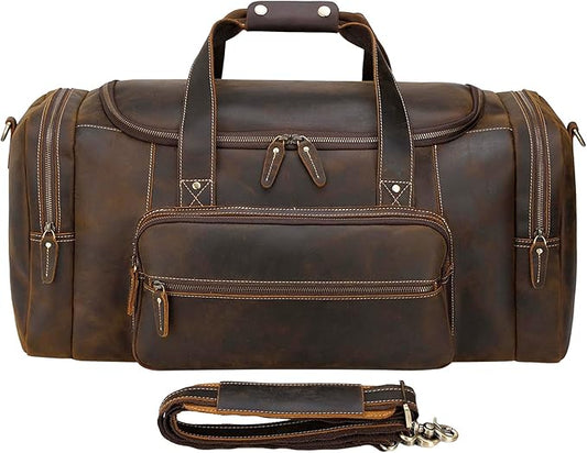 Polare 23" Full Grain Cowhide Leather Gym Duffle Weekender Overnight Travel Duffel Bag For Men