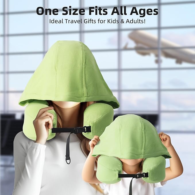 Privacy-Friendly Hooded Travel Pillow for Kids & Adults, Sensory-Friendly, Memory Foam Neck Support for Airplane, Car & Train, Breathable Fabric, Portable, Ultimate Comfort