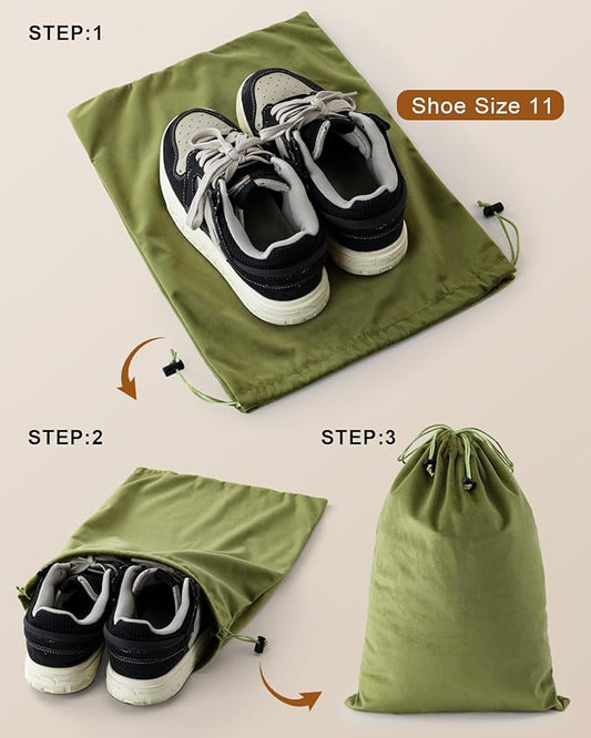 FantasyLife Shoe Bags for Travel, Washable Dust Bags for Storage & Packing, Flannel Shoe Pouch with Drawstring Closure for Purses, Handbags, Shoes & Toys (4, Sage Green)