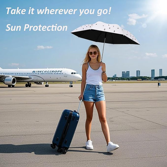 BAODINI Travel Mini Umbrella for Purse With Case Small Compact UV Sun Protection Sun Lightweight Tiny Pocket Umbrella for Women Kids and Men
