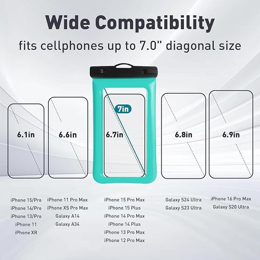 Floatable Soap Bubble Waterproof Phone Pouch/Case with Crossbody Lanyard for iPhone 17 Series 16 Pro Max/15 Pro/14/13/12, IP68 Cellphone Dry Bag Beach Cruise Ship Essentials, 1 Pack-Green-7″