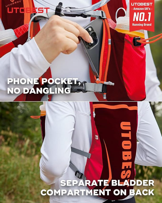 Running Vest, 5L Hydration Vest Lightweight, Breathable and Sweatproof Running Backpack, Adjustable Running Hydration Vest for Trail Running Marathon Race Jogging Cycling