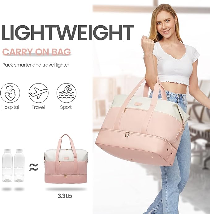LOVEVOOK Weekender Bag, Large Travel Duffel Bag for Women with 2 Packing Cubes, Carry on Overnight Bag with Shoe Compartment, Mom Hospital Bags for Labor and Delivery
