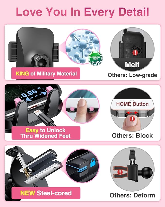 VANMASSใ85+LBS Strongest Suction & Military-Grade Ultimate Car Phone MountใPatent & Safety Certsใ Cell Phone Holder Truck for Dashboard Windshield Vent for iPhone 17 Pro Max 16 15 for Samsung, Pink