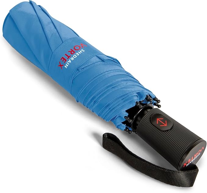 ShedRain Compact Folding Travel Umbrella – Push-Button Open & Close, Vented Double Canopy, Protects from Rain, Sun, & Wind