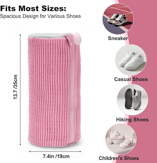 Shoe Washing Machine Bag - Laundry Shoe Bag (2-Pack) Includes 3 Laundry Bags, Reusable, Washer & Dryer Safe, 360° Deep Cleaning for All Shoe Types, Self-Locking Zipper(Pink)