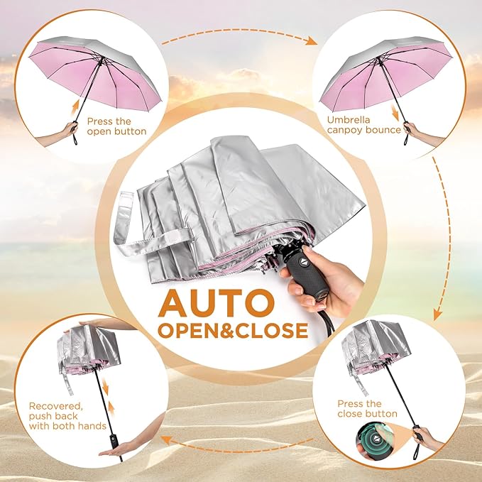 NINEMAX UV Umbrella for Sun Protection UPF 50+, 46 Inch Travel Compact Sun Umbrellas UV Blocking Small Auto Open Personal Portable for Walking