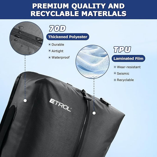 TPU Vacuum Bag for Travel, 70D Nylon Reusable Compression Bag with IP67 Waterproof Zipper, Compression Packing Cubes for Clothing, Space Saver Bags for Luggage and Backpack(Gray-2 PCS)
