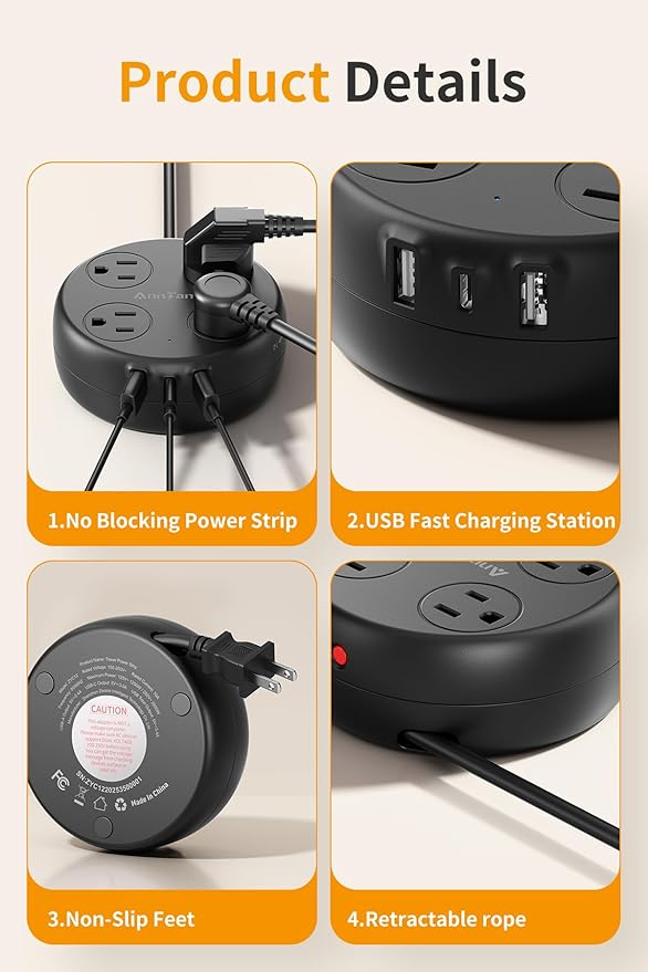 Japan Travel Adapter with USB C, US to Japan Plug Adapter with 4 Outlets 3 USB Ports, Type A Outlet Adapter for US to China Mexico Philippines Canada Peru Thailand Vietnam (Black)