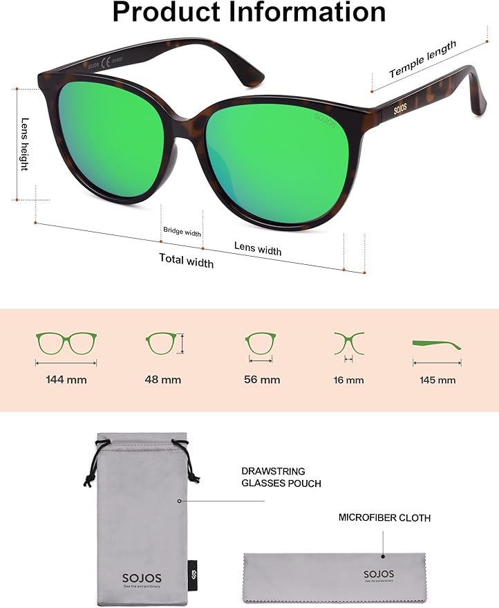 SOJOS Square Polarized Sunglasses for Women Men Vintage Style Larger Fit Shades SJ2642