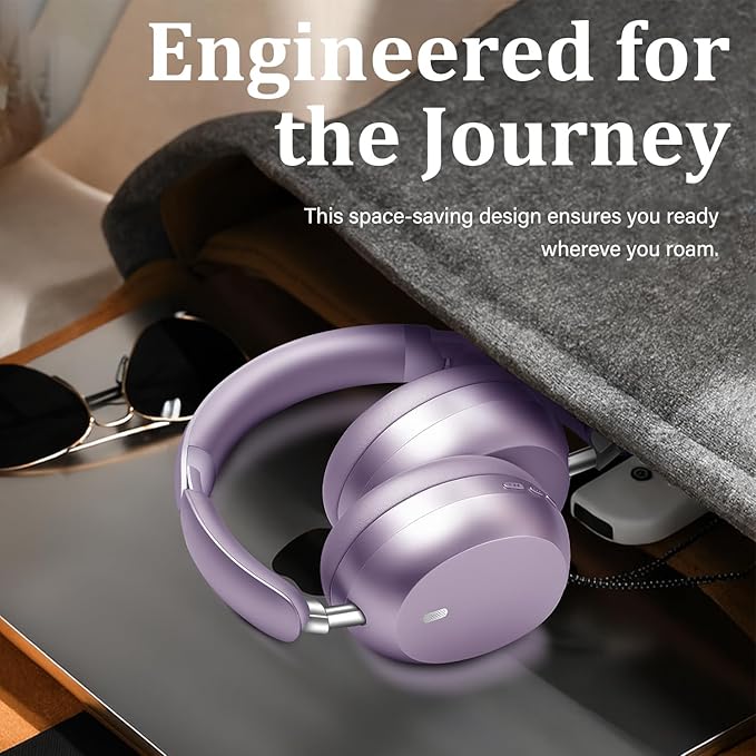 Wentronic Y04 Bluetooth Headphones Active Noise Cancelling Wireless Over Ear Headphones 48 Hours Playtime High Sound Quality Foldable Headphones with Soft Ear Cushion for Travel - Purple