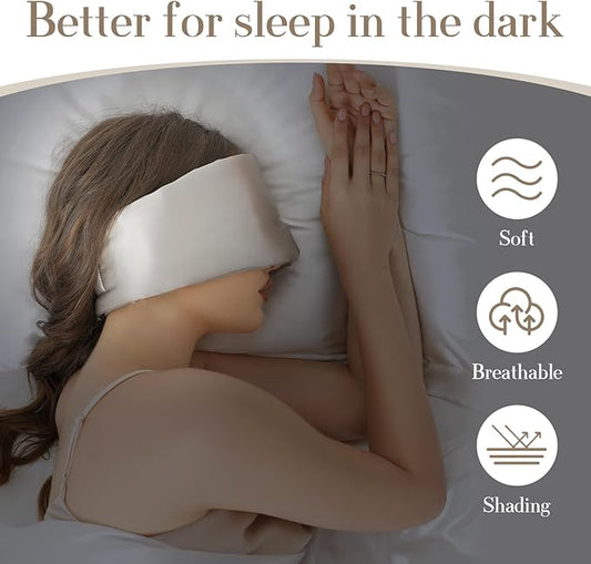 100% Mulberry Silk Sleep Mask Eye Mask for Women Man with Adjustable Band, for Side Sleeper Blackout Sleep Mask for Travel Rest and Office (Gray)