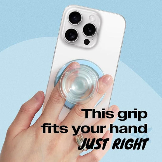 OnTheGrip Compatible with Magsafe Magnetic Authentic Translucent Color Design Collapsible Mobile Phone Grip Stand Holder for Smartphone Tablet Cell Phone Accessory (Sky Blue)