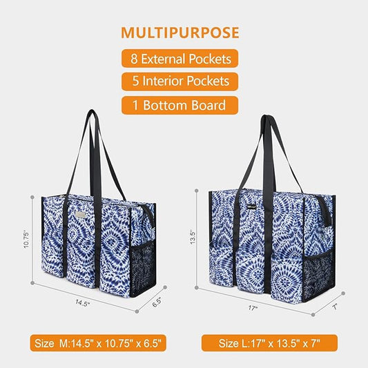 TOPDesign Utility Water Resistant Tote Bag with 13 Pockets, Top Zipper Closure & Thick Bottom Support, for Working Women