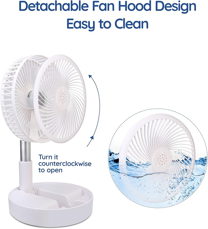 Primevolve Battery Operated Fan,Portable Rechargeable USB Floor Table Desk Fan with Adjustable Height, 4 Speed Settings Pedestal Fan for Bedroom Camping Travel,White 7.7"