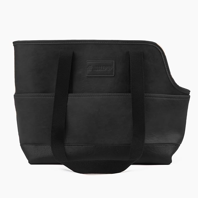 Faux Leather Dog Carrier for Small Dogs, Water-Resistant Designer Dog Purse with Safety Harness, Fashion Pet Carrier for Dogs 5-15 lbs, Luxury Dog Shoulder Carrier, Woven Black