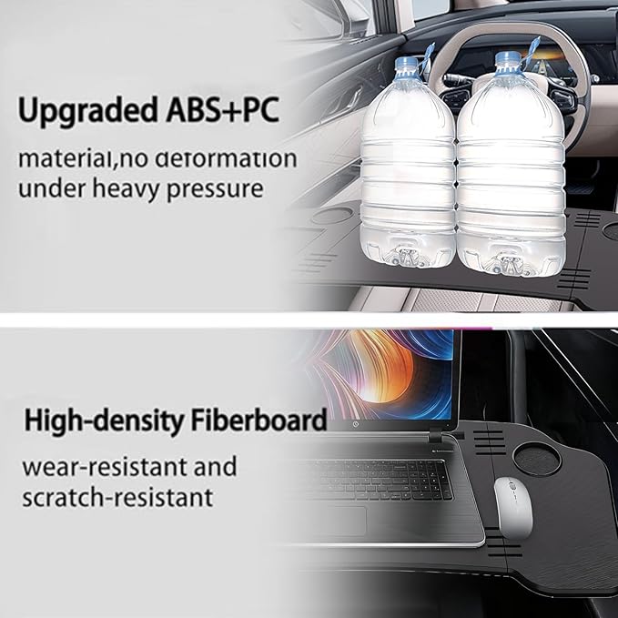 HOACHAN 2 in 1 Car Desk Steering Wheel Tray, Foldable Car Table Holder for Laptop Eating and Traveling, Upgraded Design