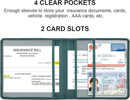 Cacturism Car Registration and Insurance Holder, Vehicle Glove Box Car Organizer Men Women Wallet Accessories Case for Cards, Essential Document, Driver License, Dark Green
