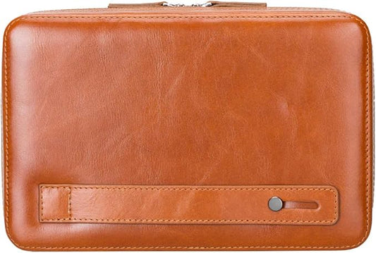 Medicine Handmade Leather Cable Organizer Bag โ Full-Grain Leather Travel Tech Case for Cords, Chargers & Accessories โ Zippered Storage for Men & Women (Tan)
