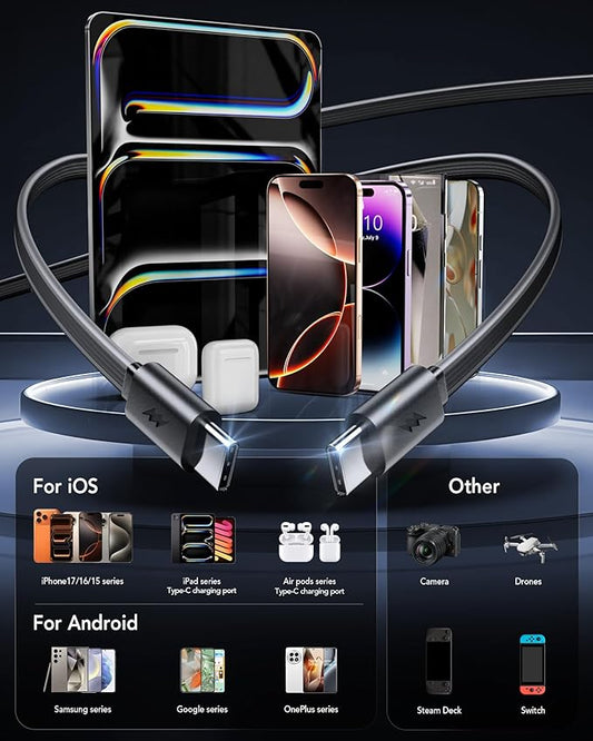 Retractable USB C Charger Wall Plug with Dual 35.5in/90cm Type C Cables Cords,40W Fast Charging Foldable Block Multi Charger for All Devices for iPhone 17/16/15/14/13/12,iPad,Galaxy,Pixel