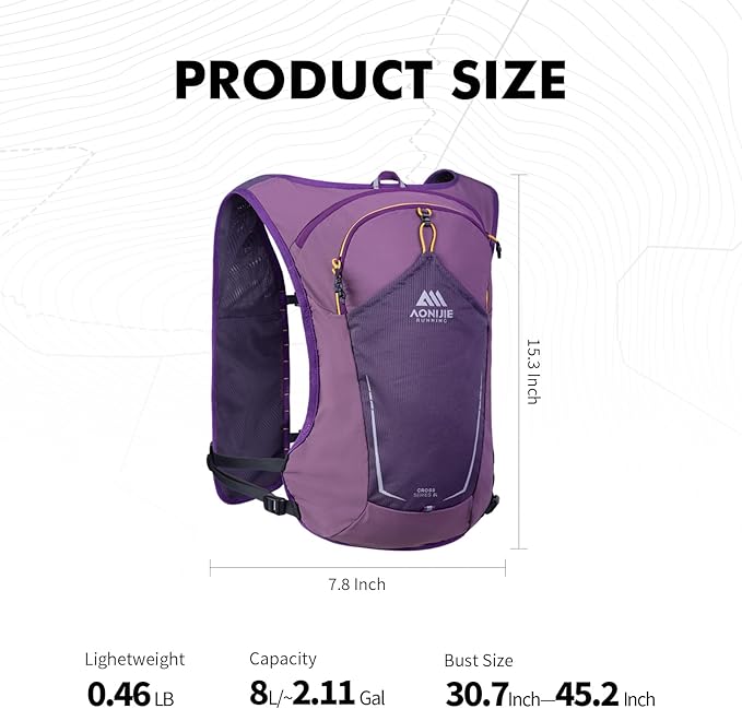 AONIJIE Running Hydration Vest for Men & Women, 8L Hydration Backpack, Multiple Pocket Designs for Water Bottles/Bladders, Lightweight Breathable for Hiking, Climbing, Marathon & Cycling - Green