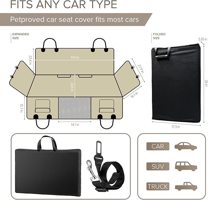 Back Seat Extender for Dogs, Heavy Duty Dog Car Seat Cover for Back Seat and Aggressive Chewer, Large Hard Bottom Car Seat Cover for Dogs, Dog Hammock for Car, Travel Pet Car Bed for Car, SUV, Truck