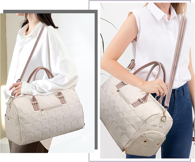 Duffle Bag for Travel, Weekender Bag with Shoe Compartment, Carry On Overnight Bag for Women with Toiletry Bag, Gym Bag with Wet Pocket, Hospital Bags for Labor and Delivery Beige