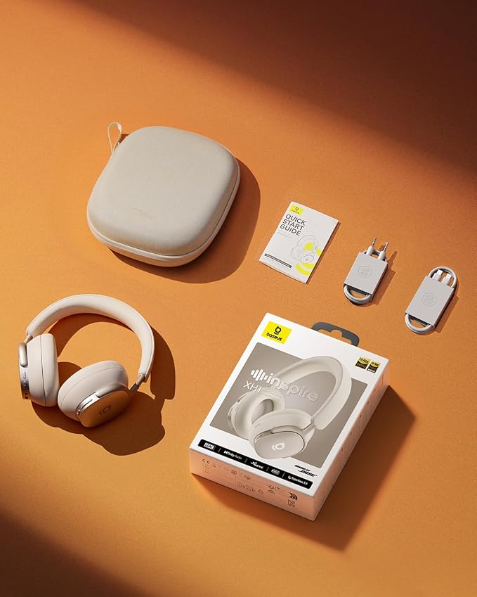 Baseus Inspire XH1 Adaptive Active Noise Cancelling Headphones, Sound by Bose, Dolby Audio, Premium Real-Time Adaptive ANC, Adaptive Rich Sound, Hi-Res Audio, 100H Playtime - Starlight Off-White