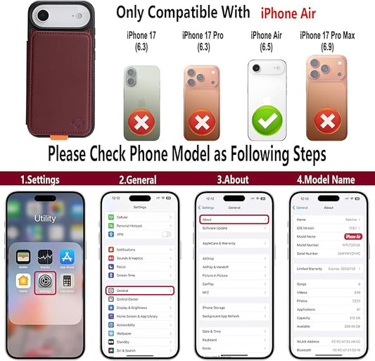 GUERNICA for iPhone 17 Air (6.7") Case Wallet with Card Holder, RFID Blocking Leather Protection, Shockproof Women Men Phone Case for iPhone Air, Wine Red